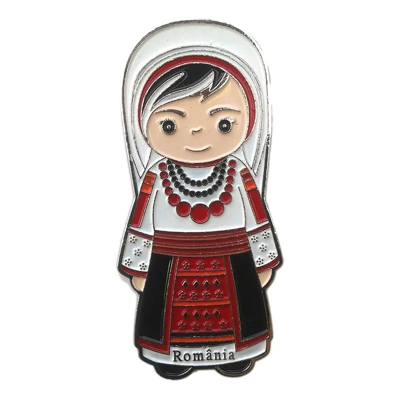 Fata costum traditional, magnet din metal, model 913d